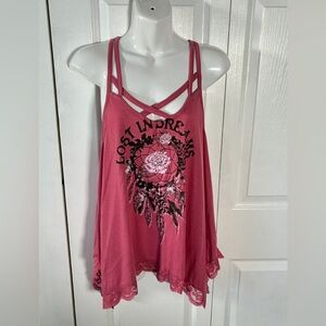 NWT Wound Up Pink Lost In Dreams Strappy Lace Trim Flowy Tank Top